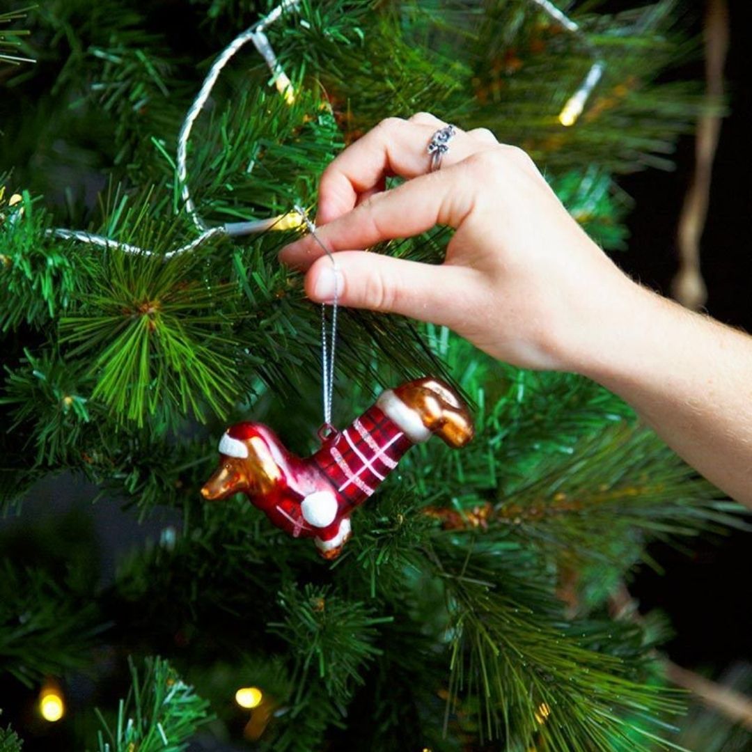 Sausage Dog Glass Tree Decoration