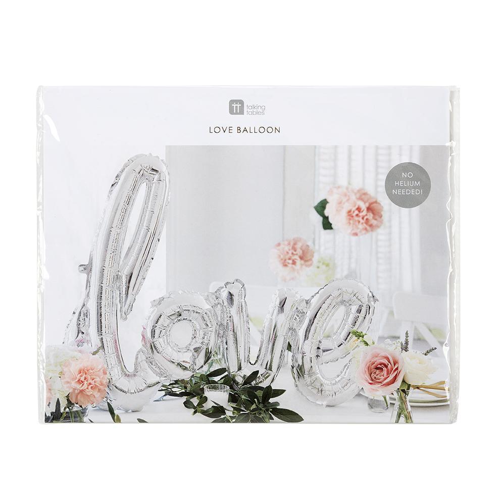 Silver Love Script Balloon Banner