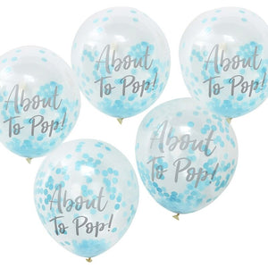 About to Pop Blue Confetti Baby Shower Balloons