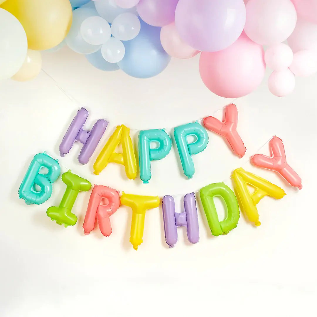 Pastel Happy Birthday Foil Balloon Banner