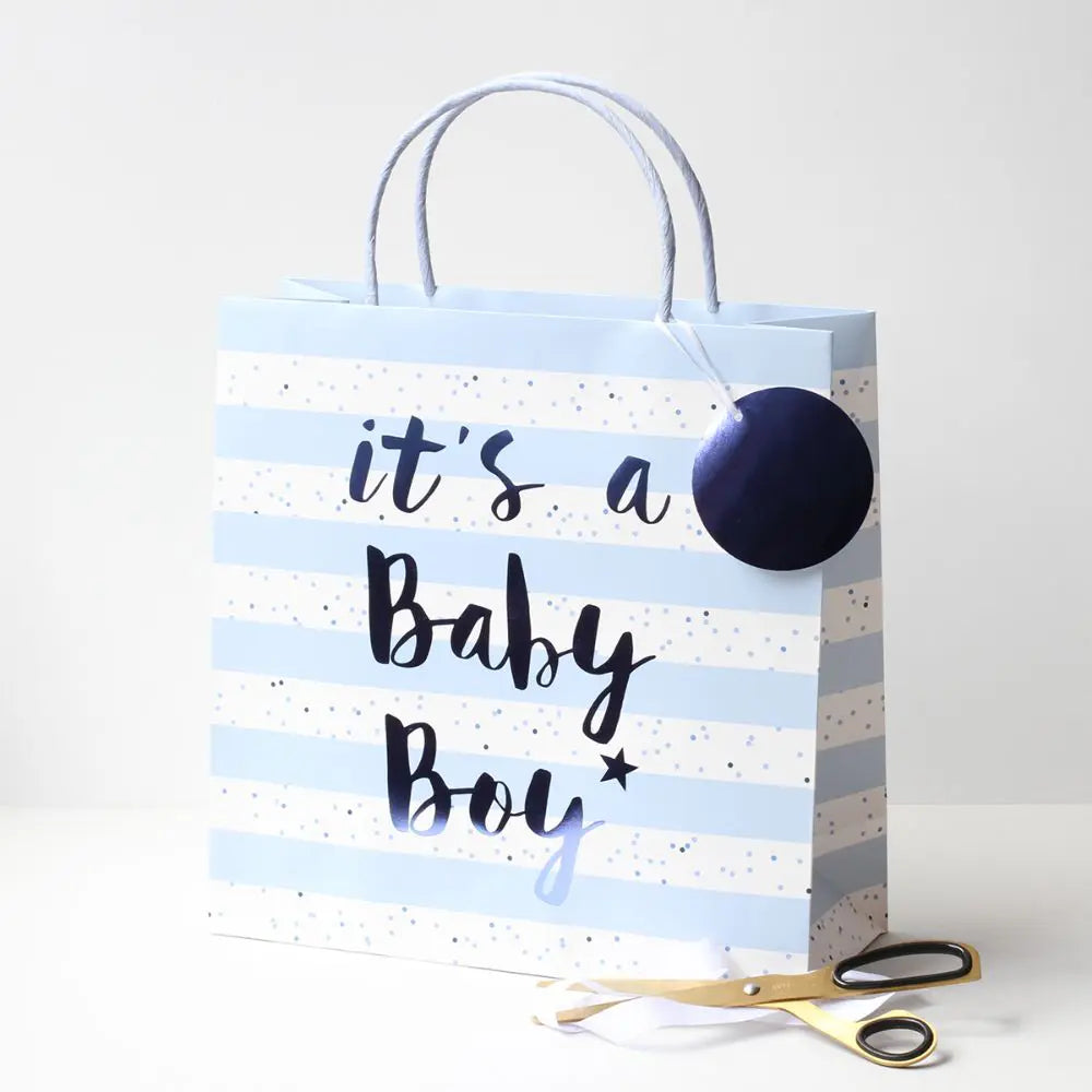 It's a Baby Boy Blue Stripe Gift Bag The Balloon Works