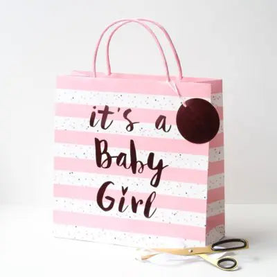 It's a Baby Girl Pink Stripe Gift Bag