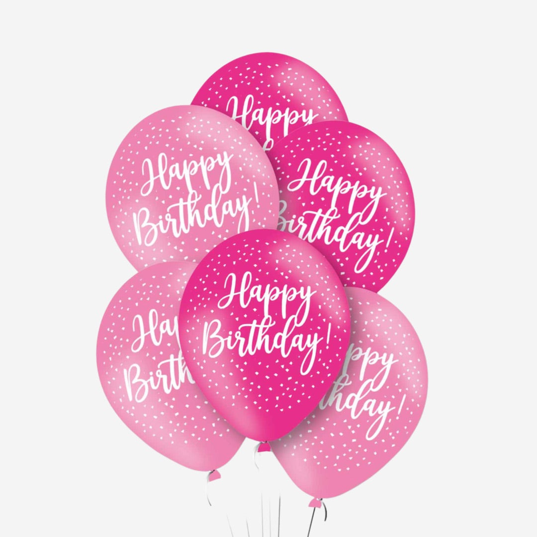 Pack of 6 Happy Birthday Pink Mix Latex Balloons