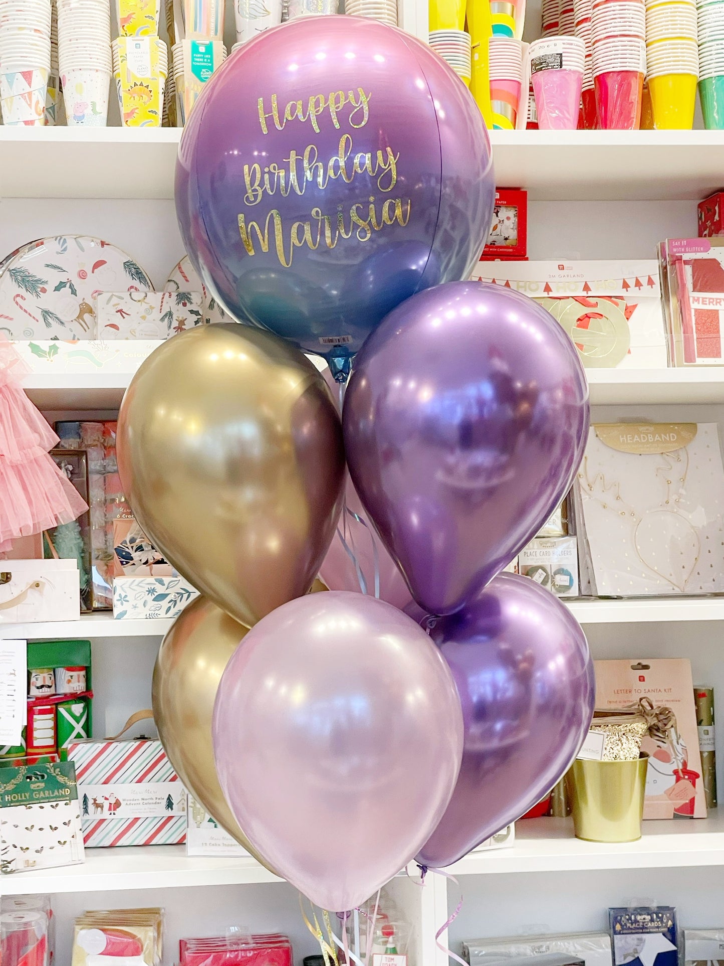 Personalised Inflated Orbz Balloon Bouquet Purple