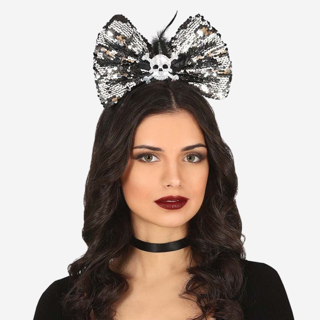 Skeleton Sequin Hair Bow Headband
