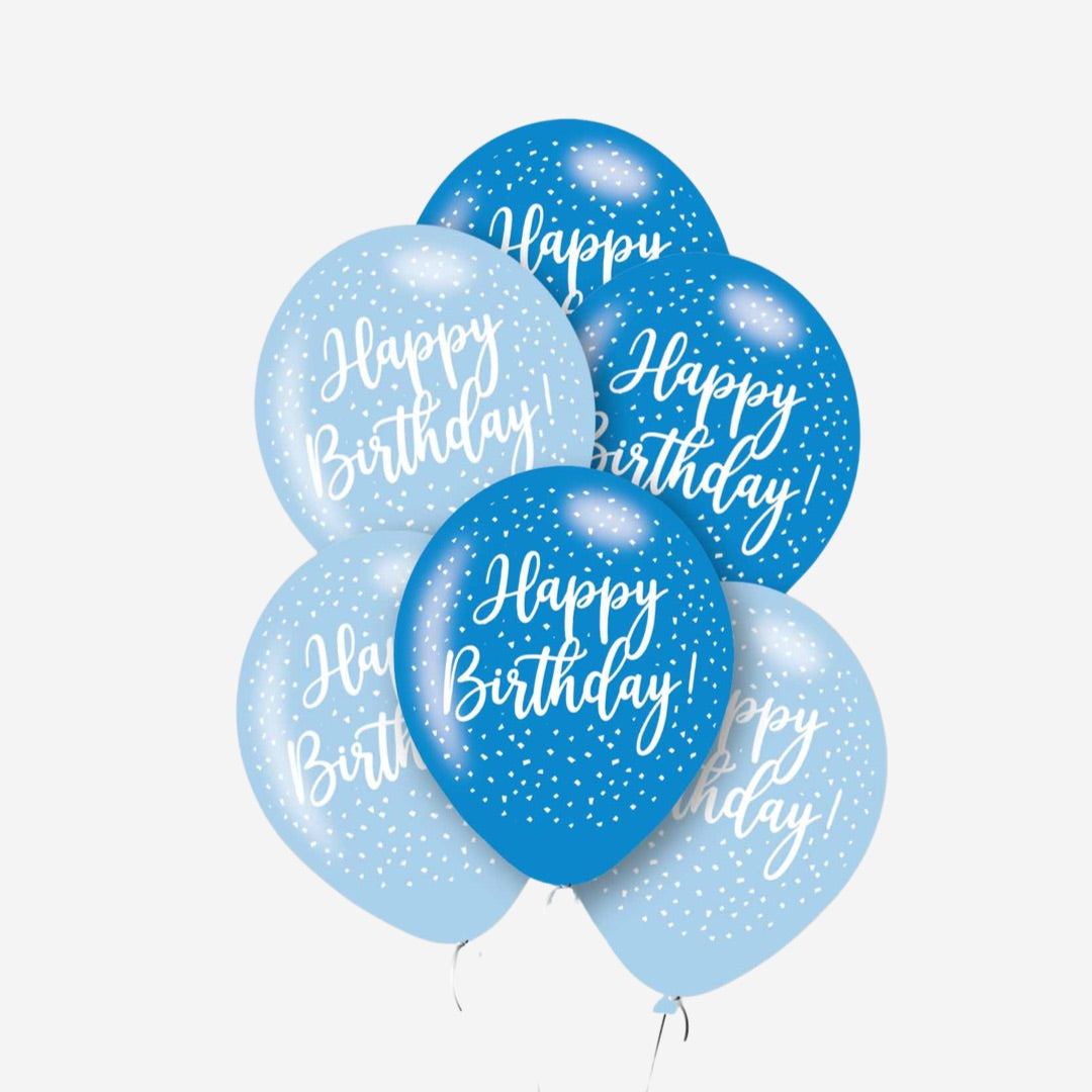 Pack of 6 Happy Birthday Blue Mix Latex Balloons