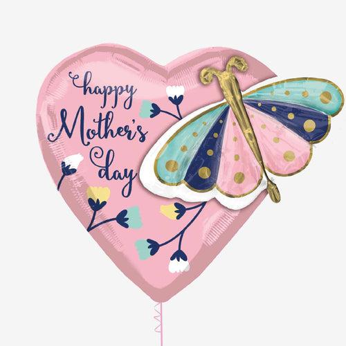Mother's Day Heart & Butterfly Inflated Foil Balloon