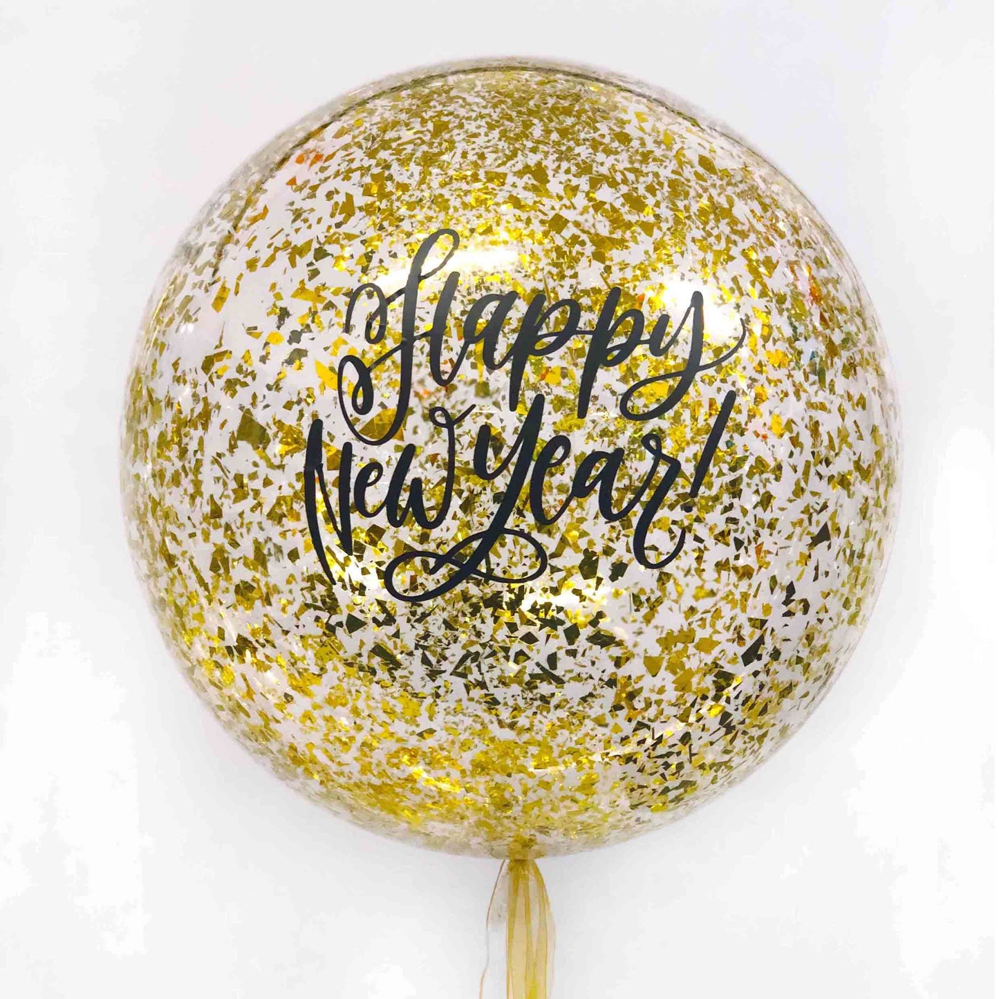 Happy New Year Confetti Clear Inflated Balloon