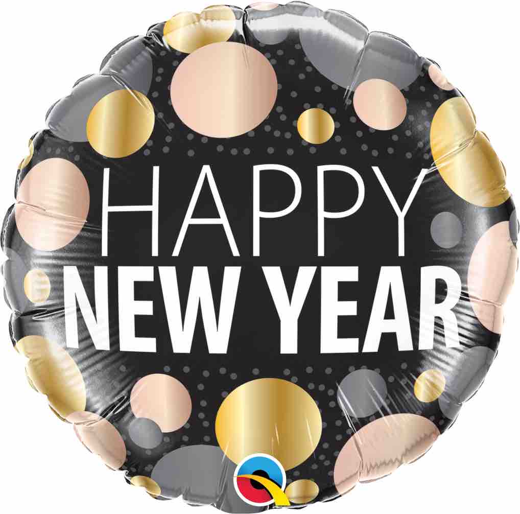 Happy New Year Dots 18" Inflated Foil Balloon