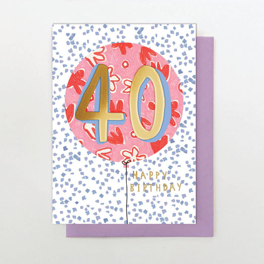 Pink 40 Birthday Balloon Card