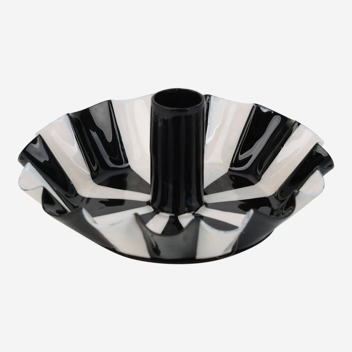 Black White Stripe Scalloped Candle Holder