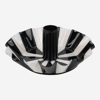 Black White Stripe Scalloped Candle Holder