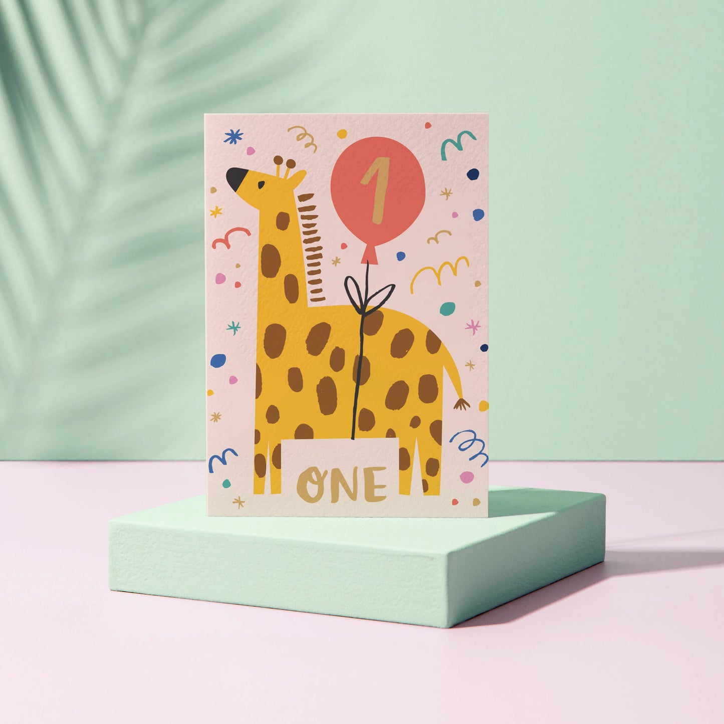 Age 1 Birthday Card – Giraffe Theme – Number Card for Kids – One Year Old