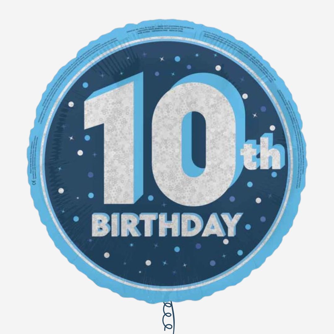 Blue & Silver Glitz Happy 10th Birthday Inflated Foil Balloon