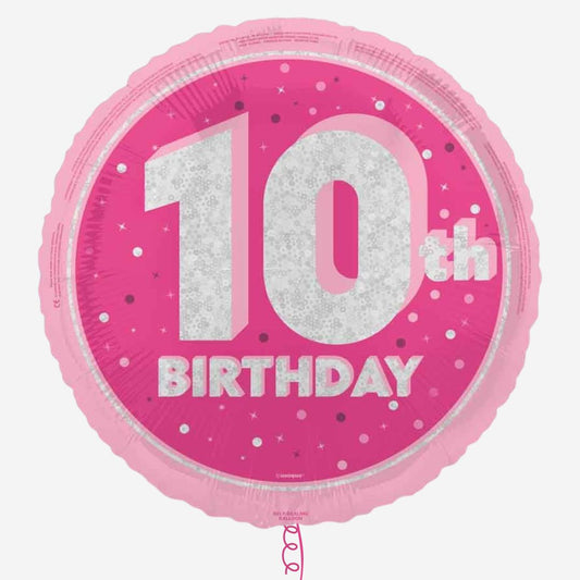 Pink & Silver Glitz Happy 10th Birthday Inflated Foil Balloon