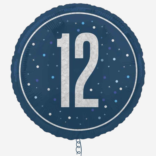Blue & Silver Glitz Happy 12th Inflated Birthday Foil Balloon