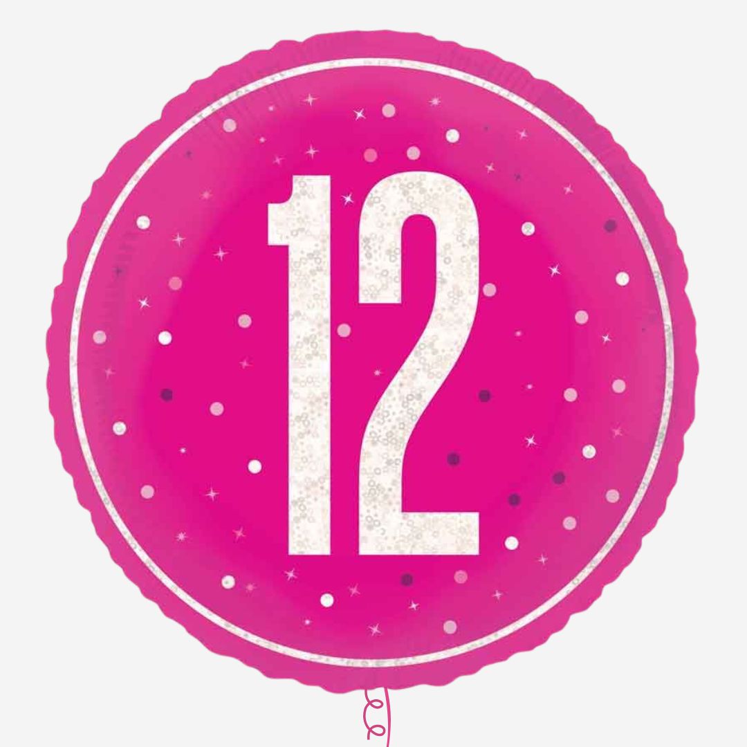 Pink & Silver Glitz Happy 12th Inflated Birthday Foil Balloon