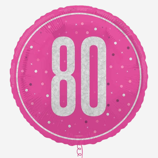 Pink & Silver Glitz Happy 80th Inflated Birthday Foil Balloon