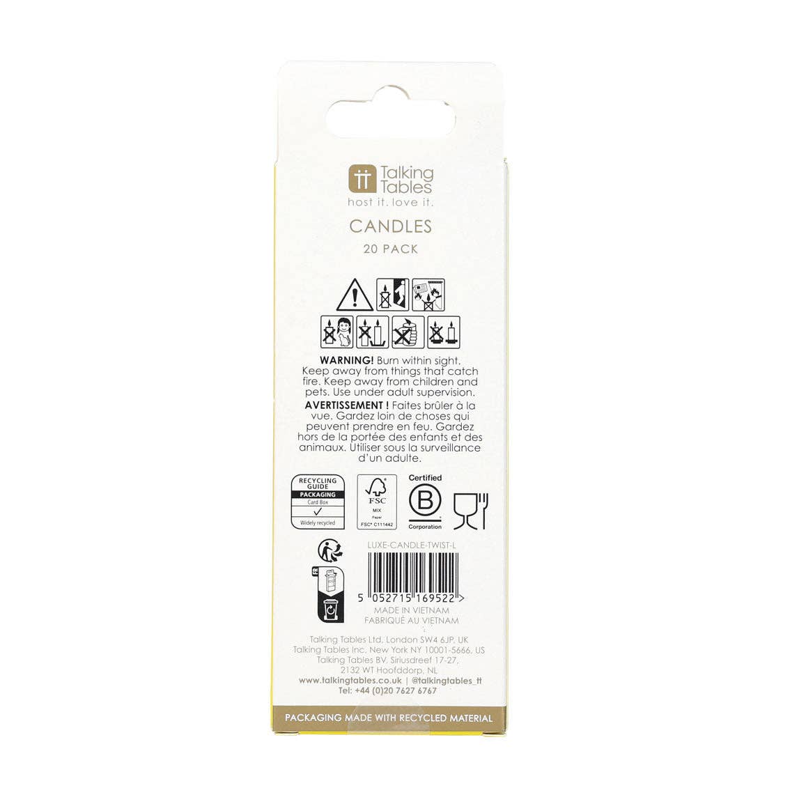 Gold & White Twist Birthday Candles - 20 Pack
