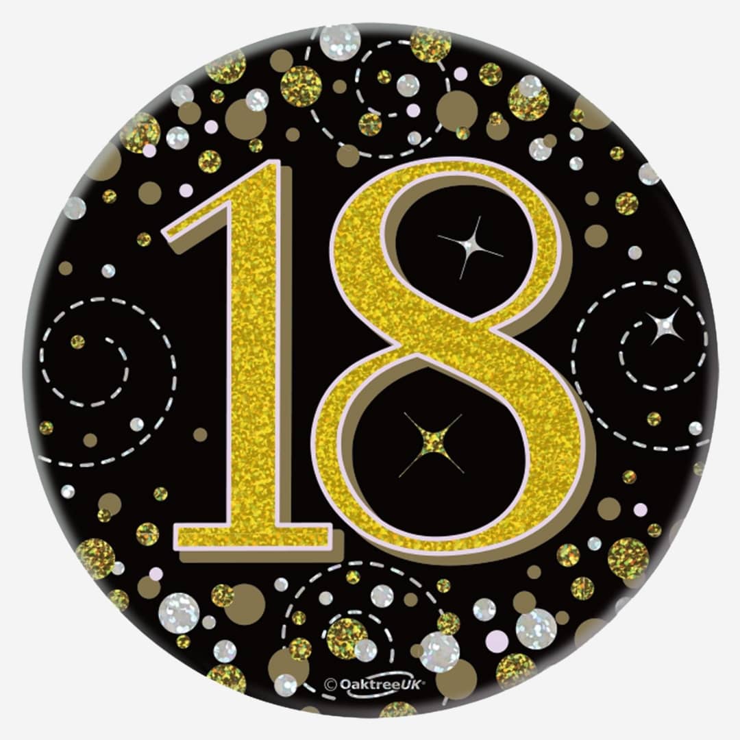 Birthday Ages Sparkling Fizz Holographic Party Badge - Black Gold