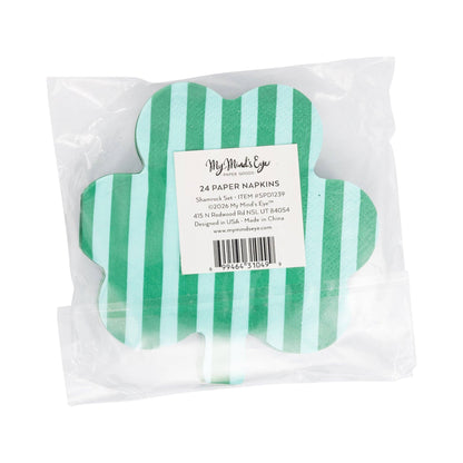 Shamrock Shaped Lucky You and Striped Cocktail Napkin Set