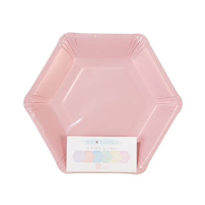 Small Hexagon Pastel Plates - 12 Pack