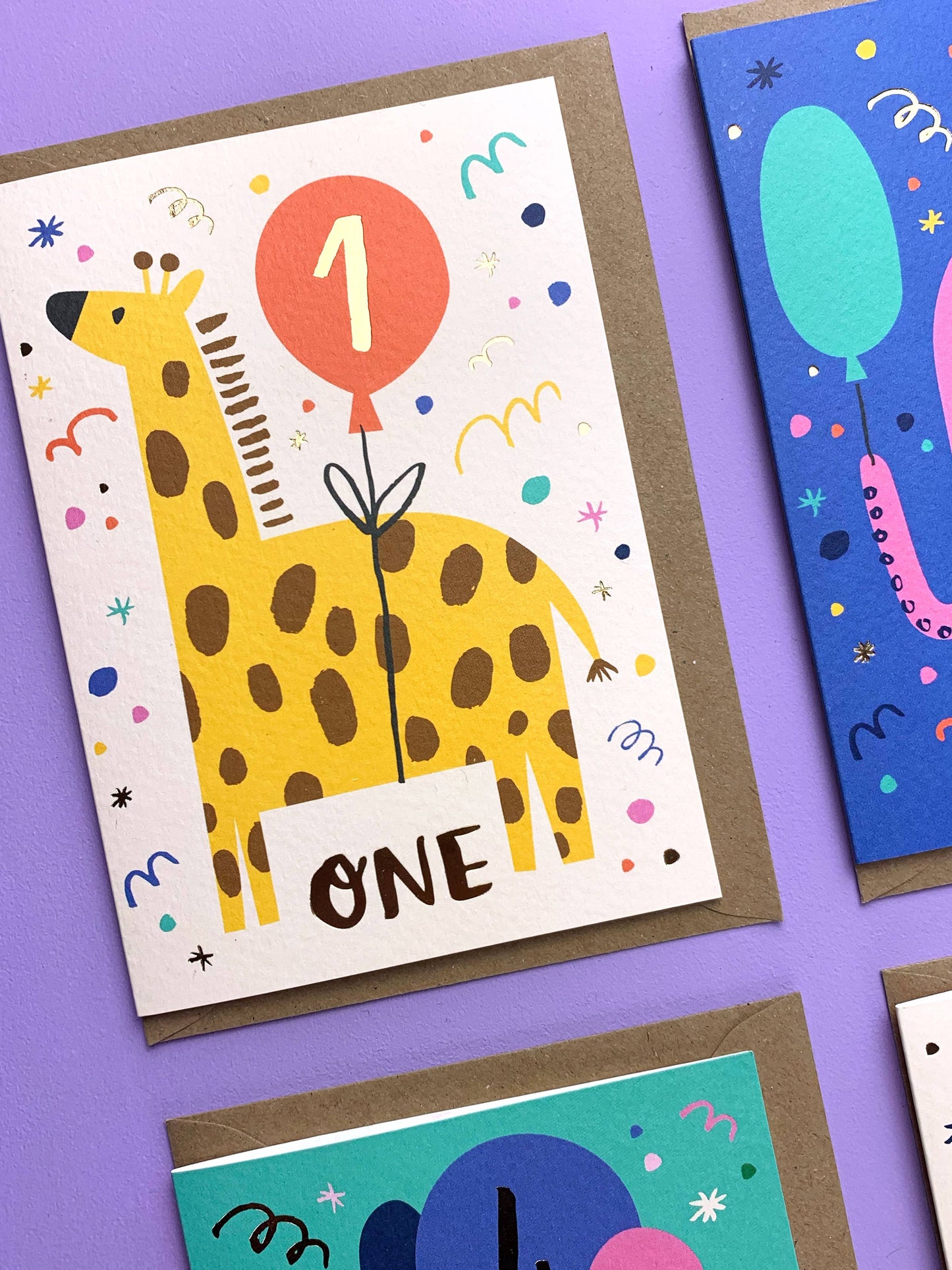 Age 1 Birthday Card – Giraffe Theme – Number Card for Kids – One Year Old
