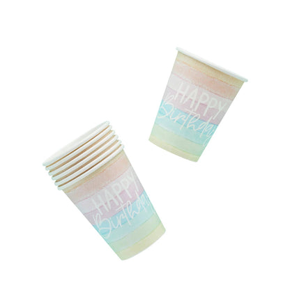Eco Rainbow 'Happy Birthday' Paper Cups