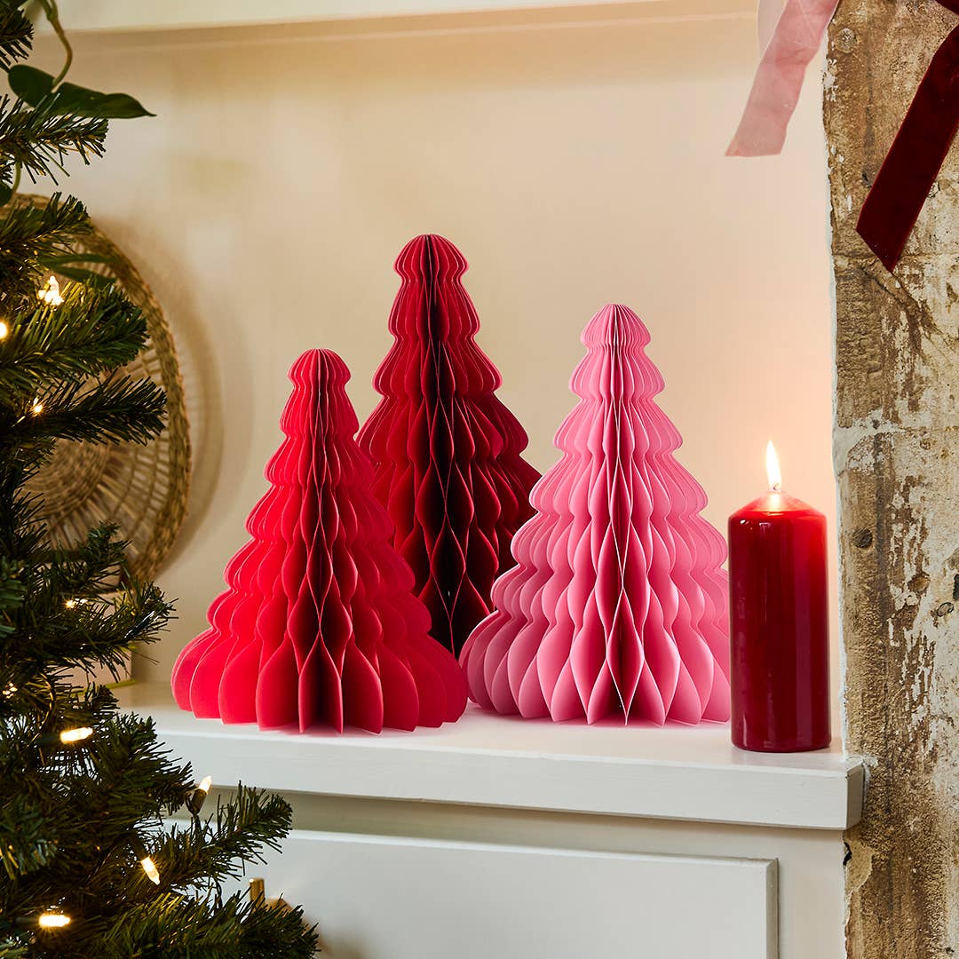 Pink & Red Card Honeycomb Trees - Pack of 3