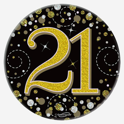 Birthday Ages Sparkling Fizz Holographic Party Badge - Black Gold