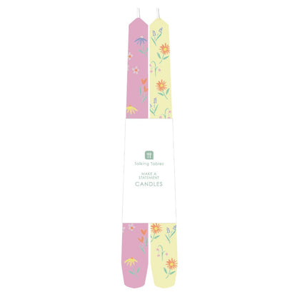 Floral Yellow & Pink Dinner Candles