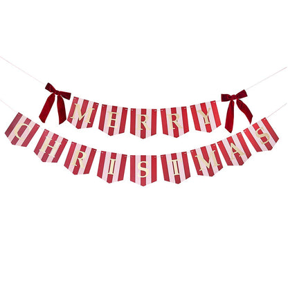 Stripey 'Merry Christmas' Card Banner With Velvet Bows x2 2m