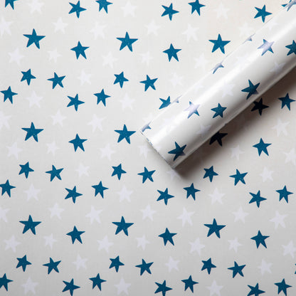 Blue White Stars Eco Wrapping Paper Roll Wrap Premium