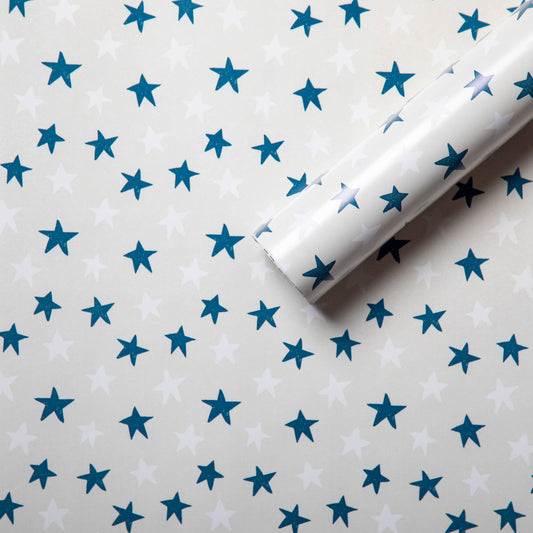 Blue White Stars Eco Wrapping Paper Roll Wrap Premium