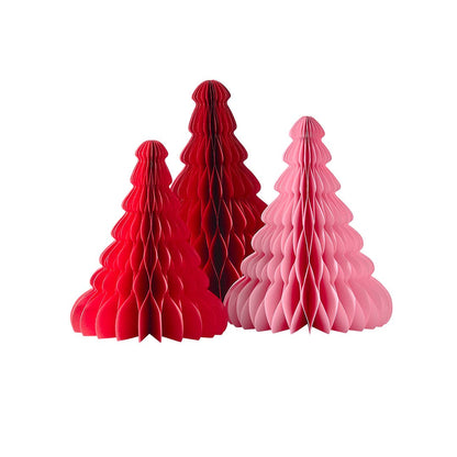 Pink & Red Card Honeycomb Trees - Pack of 3
