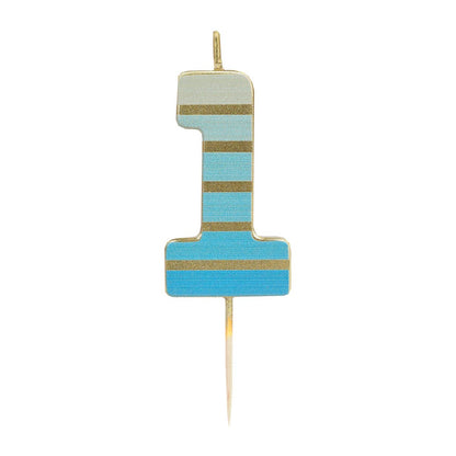 Blue & Gold  Number 1 Candle - 1st Birthday Candle