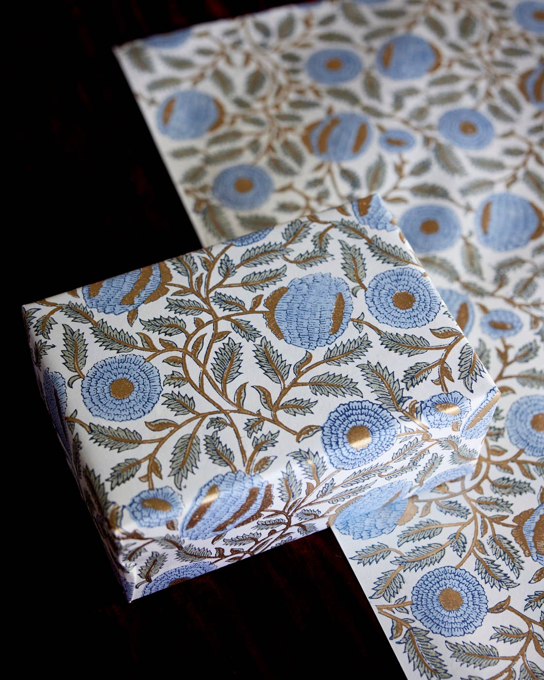 Marigold Glitz Blue Stone Block Printed Wrapping Paper Sheets