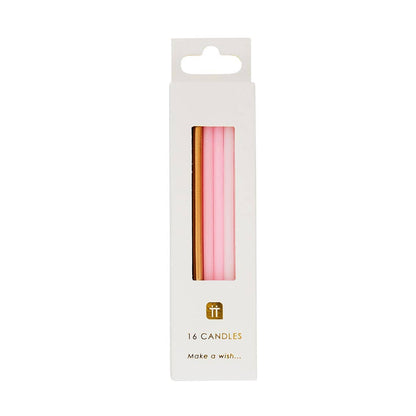 Long Pink Birthday Candles | 16 Pack |