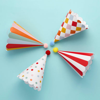 Circus Party Hats with Pom Poms - Pack of 8