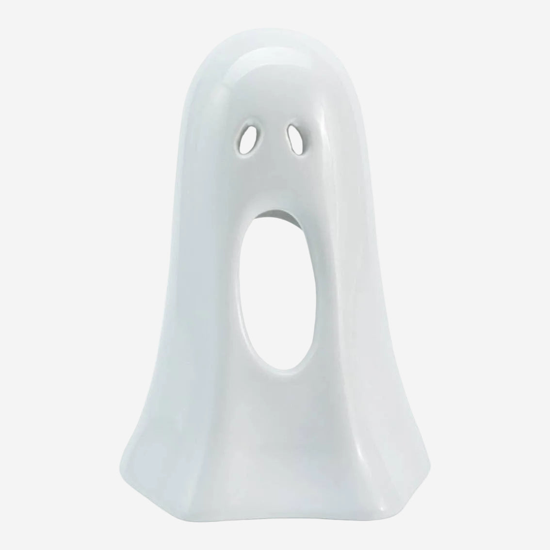 White ghost-shaped object on a white background