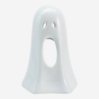 White ghost-shaped object on a white background