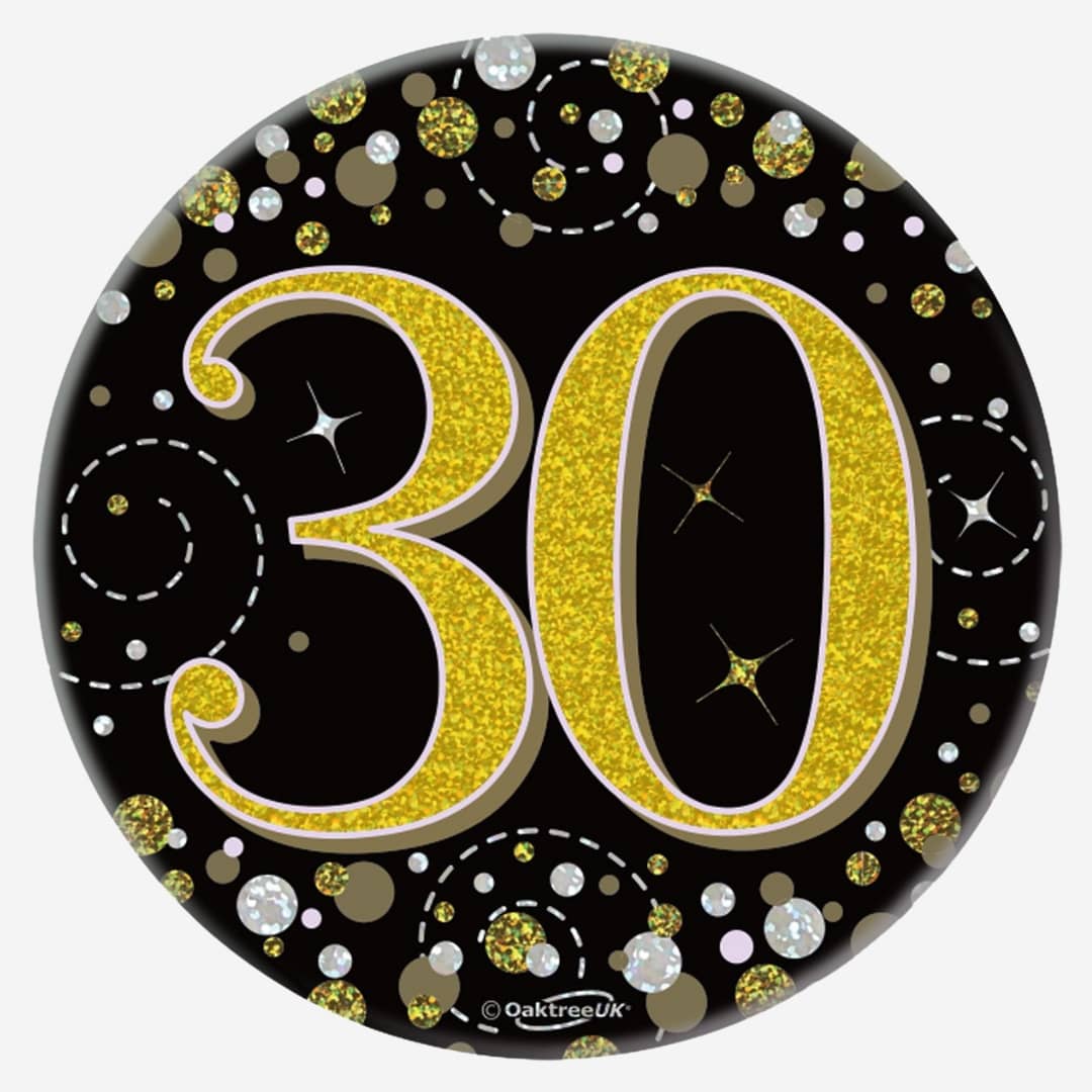 Birthday Ages Sparkling Fizz Holographic Party Badge - Black Gold