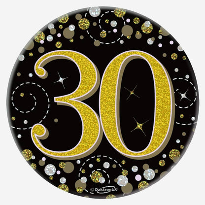 Birthday Ages Sparkling Fizz Holographic Party Badge - Black Gold