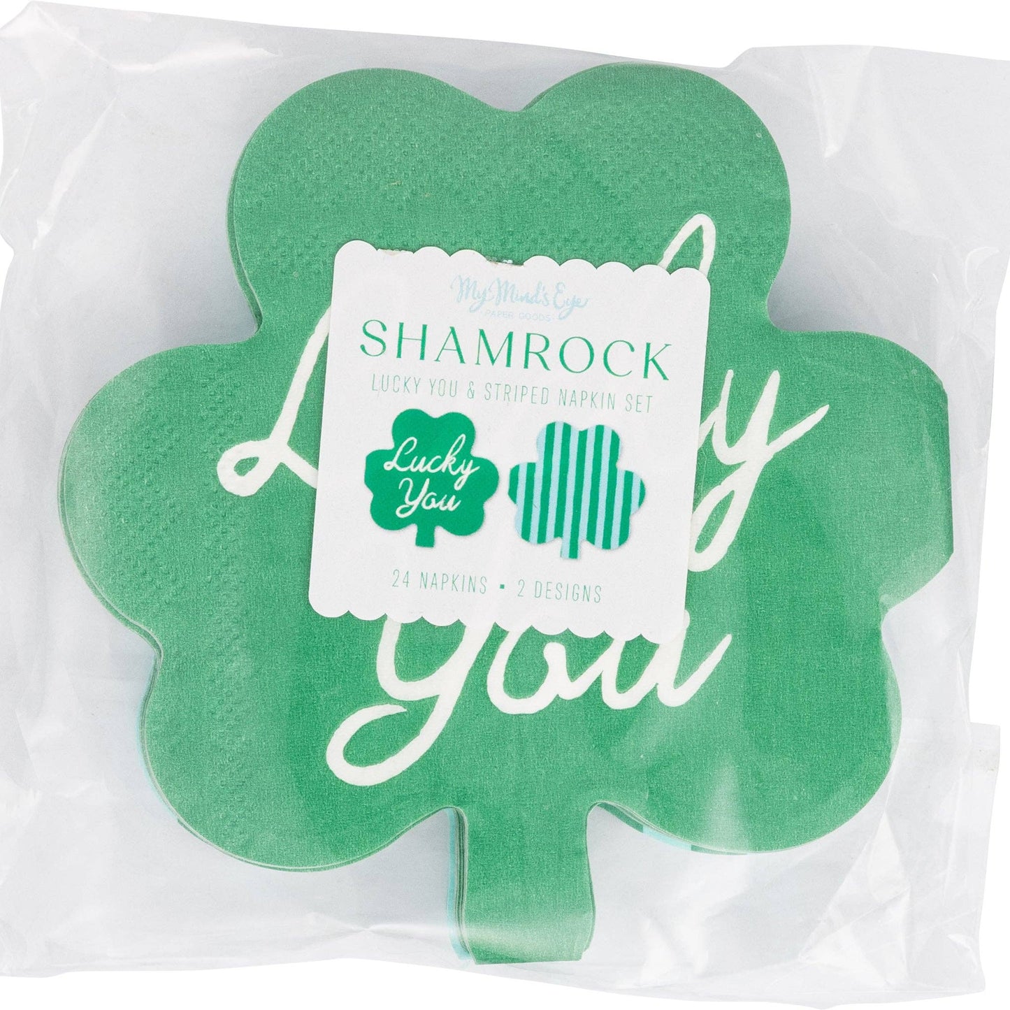 Shamrock Shaped Lucky You and Striped Cocktail Napkin Set