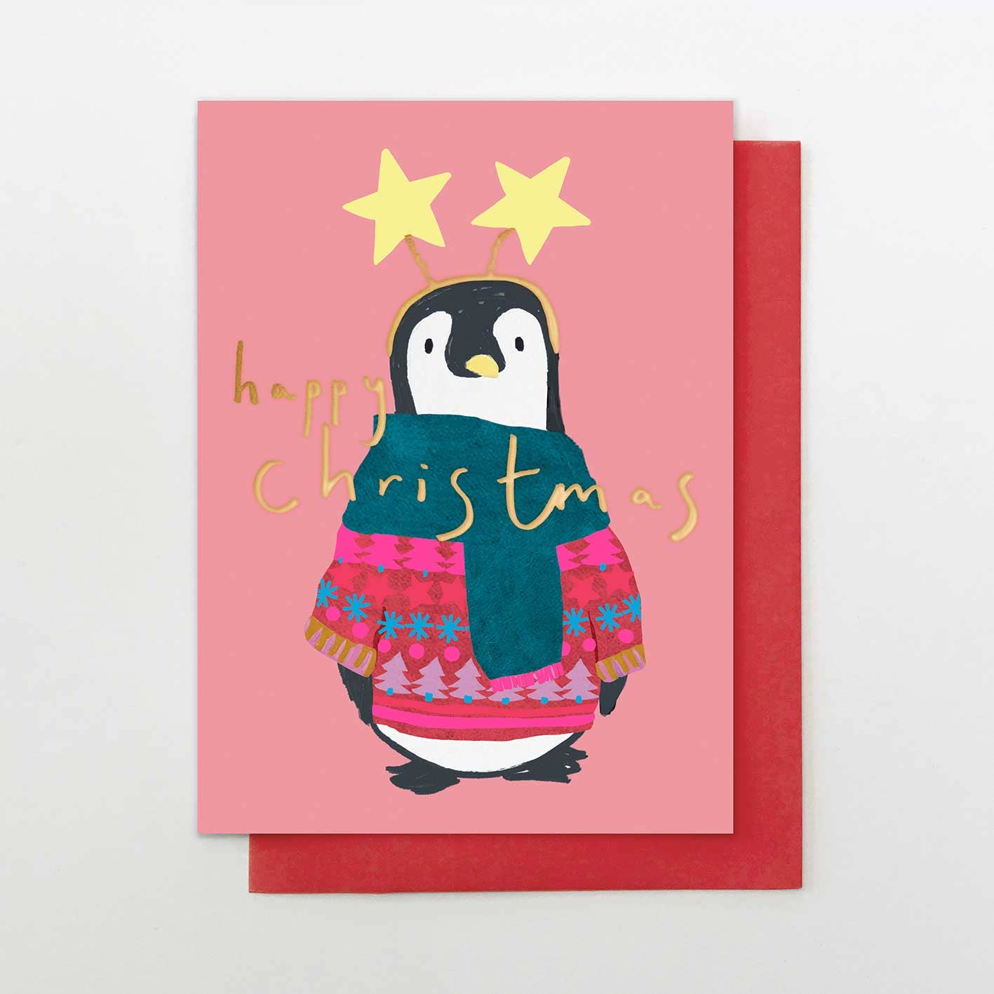 Christmas Penguin with Stars Card