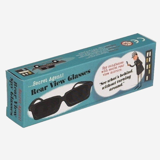 Box of Secret Agent Rear View Glasses with illustrations on a white background