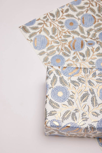 Marigold Glitz Blue Stone Block Printed Wrapping Paper Sheets