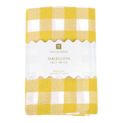 Yellow & White Fabric Gingham Tablecloth