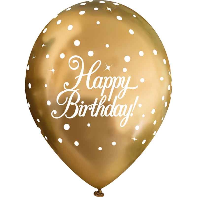Pack of 6 Sparkling Gold Happy Birthday Latex Balloons