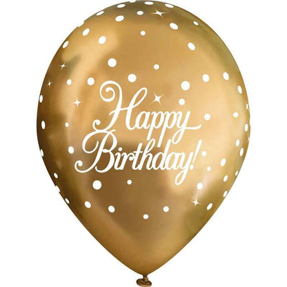 Pack of 6 Sparkling Gold Happy Birthday Latex Balloons